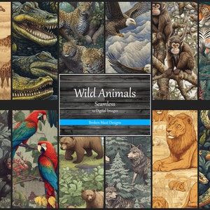 12 papeles digitales con temática de animales salvajes. Patrones impecables para reserva de chatarra, productos de impresión bajo demanda y papel tapiz, etc.