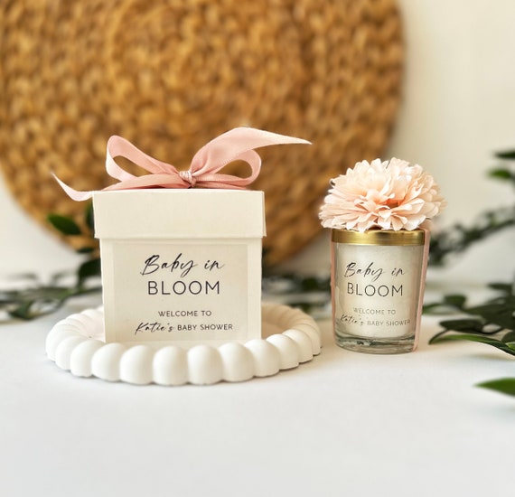 Baby Shower Birthday Party Favors For Guests in Bulk, Custom Baby Shower Favor Idea, Mini Candle Baby Shower Favors, Soy Candle with Flowers