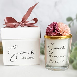 Personalisierte Mini Brautjungfer Vorschlag Kerzen für Brautjungfer Box, Brautjungfer Danke Geschenke, Brautparty Kerzen, Matrone der Ehre Geschenke