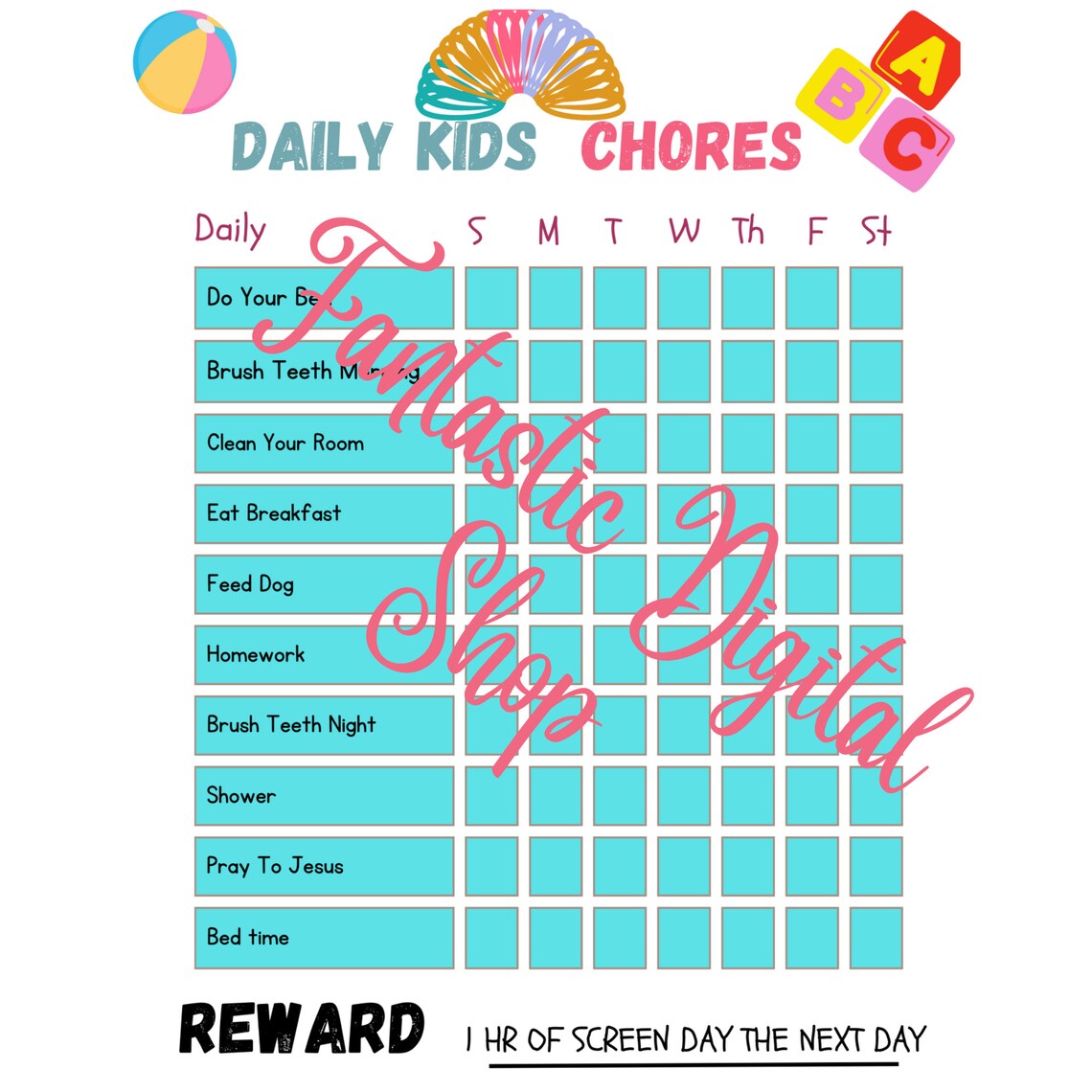 Daily Chore Chart for Kids Planner Template Digital Download, Canva ...