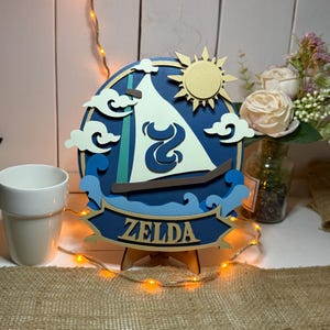 Röda kungens segel från Zelda Wind Waker, 3D-präglat trä – Handmålad fantasy-speldekoration – Zelda Wind Waker väggplakett