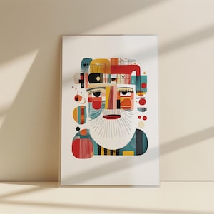 Festive Abstract Santa Claus Art Print, Scandinavian Folk-Inspired Christmas Decor, Wall Art