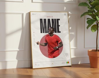 Sadio Mané | Minimalistisk fotbollsaffisch | Digital nedladdning