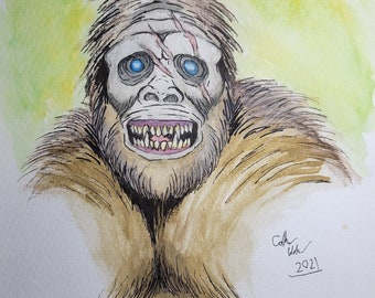 Bigfoot sasquatch watercolor