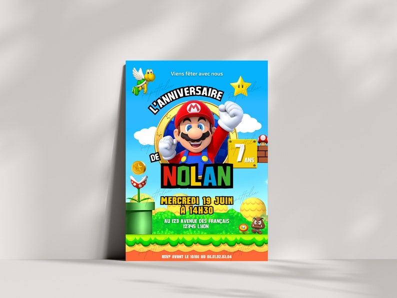 Mario birthday invitation card in French + mobile - Editable and personalized digital invitation - Mario announcement to print image 6