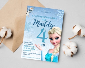 Carte d'invitation anniversaire personnalisée La reine des neiges en français + mobile - Invitation digitale et à imprimer