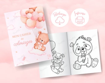 Cahier de coloriages enfant ourson rose à télécharger et à imprimer I Livre à colorier, page de coloriages Teddy Bear I Activités enfant PDF