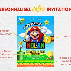 Mario birthday invitation card in French + mobile - Editable and personalized digital invitation - Mario announcement to print image 2