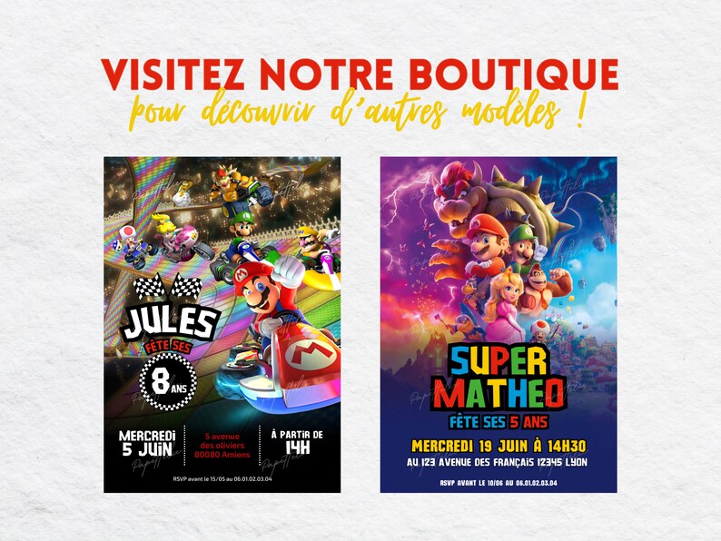 Mario birthday invitation card in French + mobile - Editable and personalized digital invitation - Mario announcement to print image 10