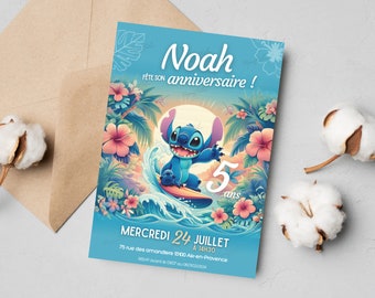 Tarjeta de invitación de cumpleaños de Stitch personalizada en francés + móvil - Invitación digital e imprimible