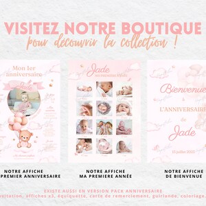 Carte d'invitation anniversaire 1 an personnalisée Bébé ourson avec ballon rose 2 en français mobile Invitation digitale et à imprimer image 10