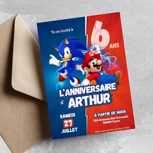 Mario Sonic birthday invitation card in French + mobile - Editable and personalized digital invitation - Mario and Sonic announcement