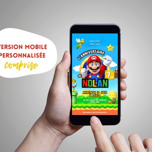 Mario birthday invitation card in French + mobile - Editable and personalized digital invitation - Mario announcement to print image 3