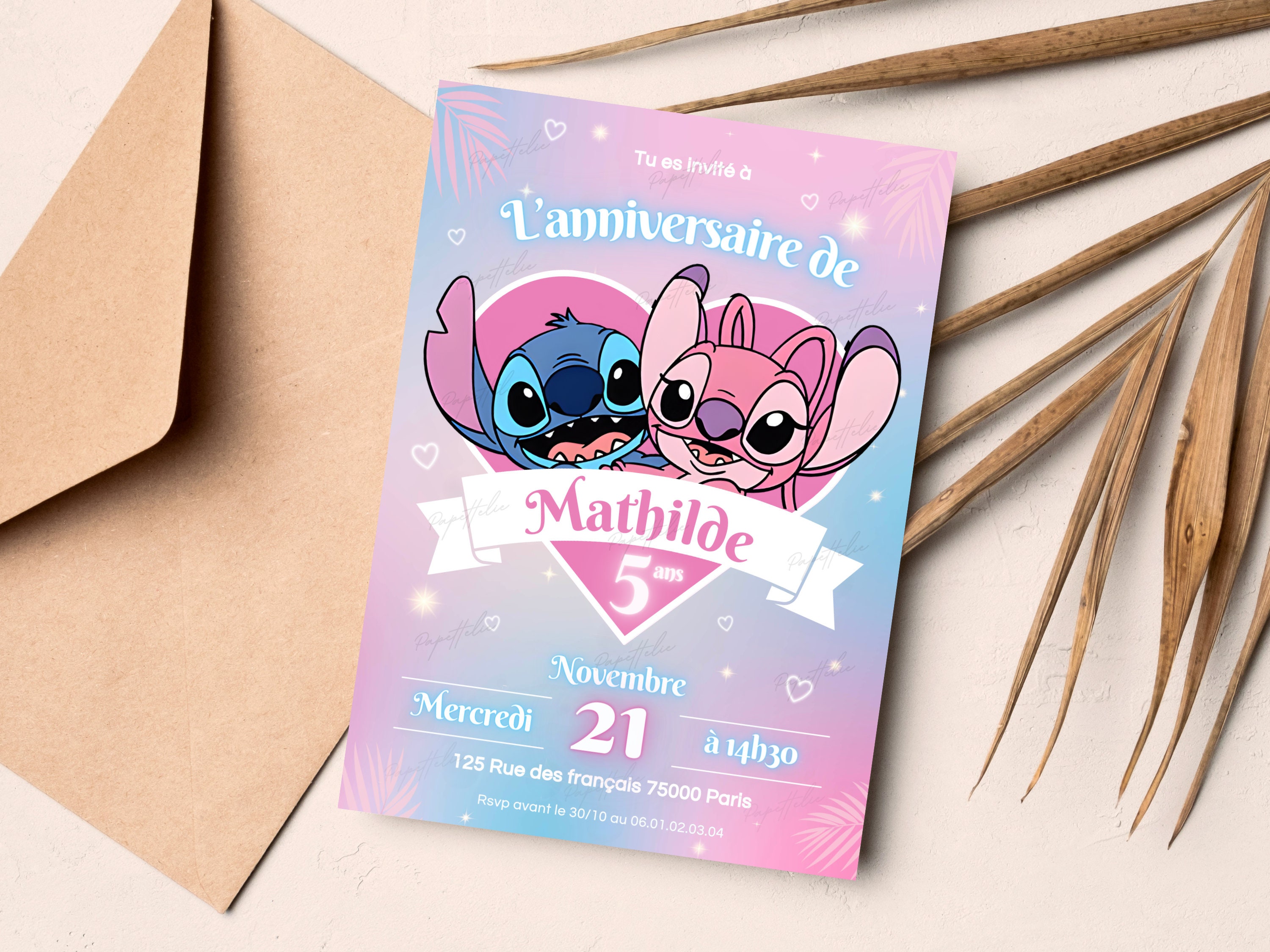 Carte D Invitation Anniversaire Stitch A Imprimer Carte d'invitation anniversaire personnalisée Stitch et Angel en