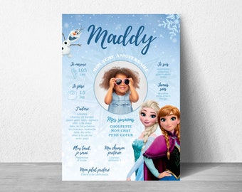 Personalized Frozen birthday poster in French - Elsa, Anna and Olaf birthday decoration poster digital and printable