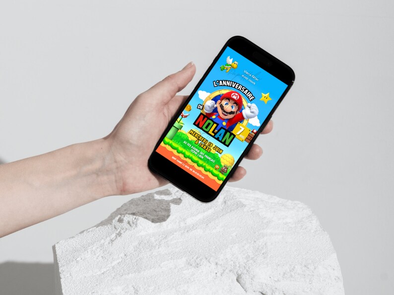 Mario birthday invitation card in French + mobile - Editable and personalized digital invitation - Mario announcement to print image 7