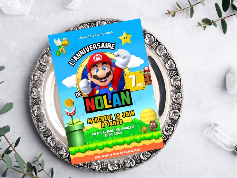 Mario birthday invitation card in French + mobile - Editable and personalized digital invitation - Mario announcement to print image 8