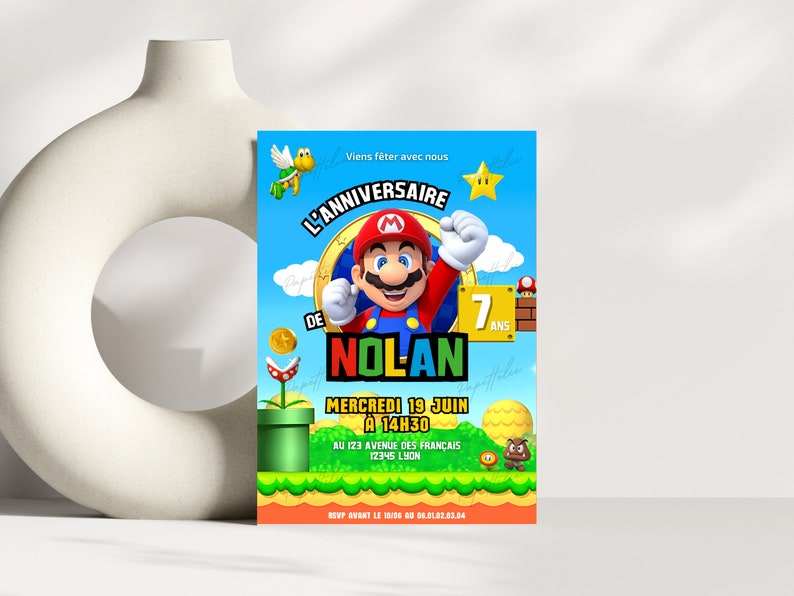 Mario birthday invitation card in French + mobile - Editable and personalized digital invitation - Mario announcement to print image 9