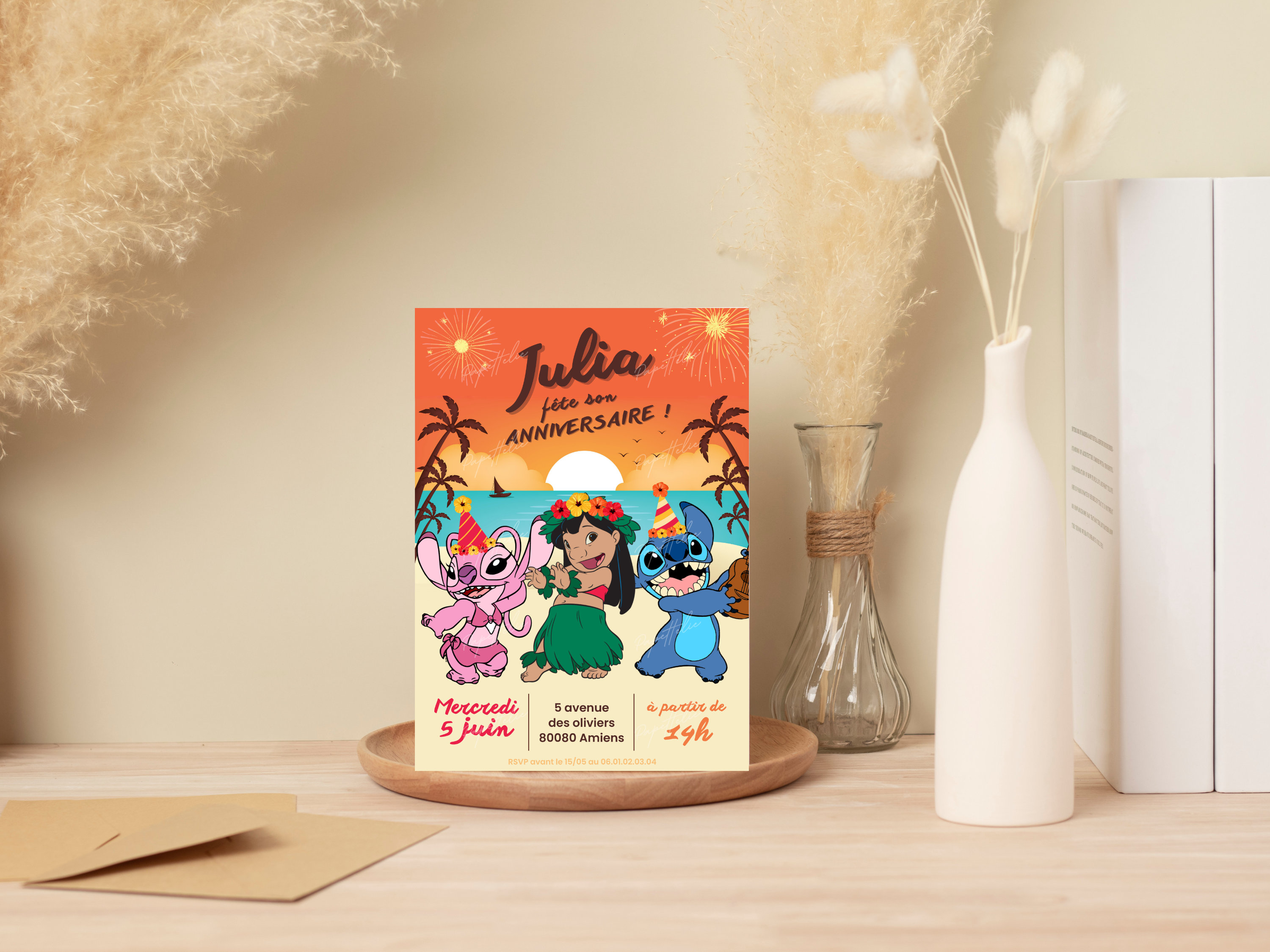 Carte d'invitation anniversaire personnalisée Stitch en français mobile