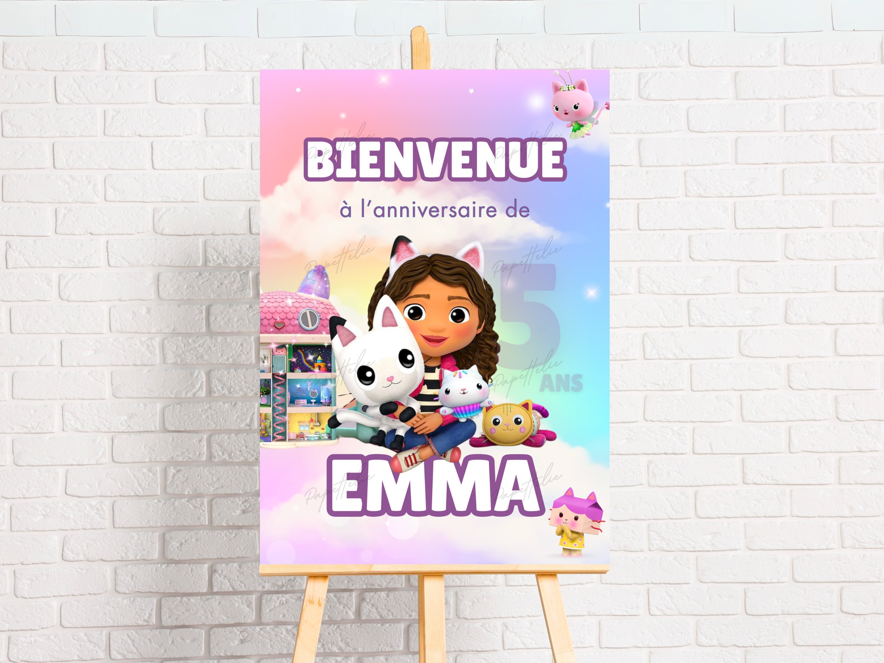 Personalized birthday welcome signs Gabby and the magic house in French - Gabby cat digital and printable poster