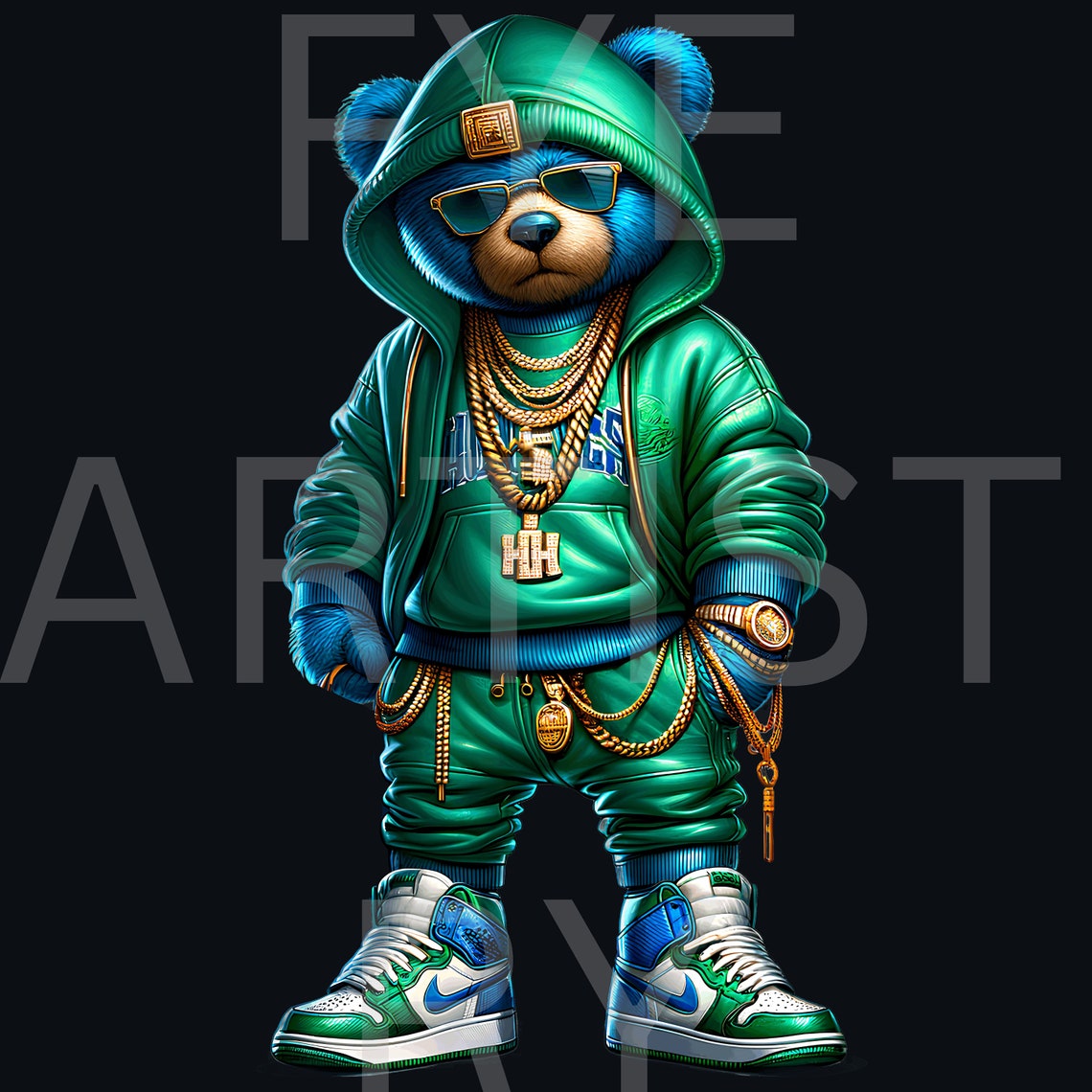 Green and Royal Blue Teddy Bear PNG , Graffiti, Hip Hop Digital ...
