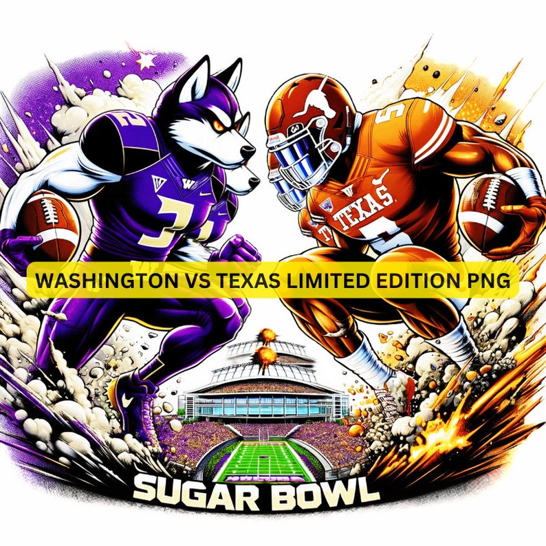 2024 Bowl Game Huskies Vs. Longhorns Sugar Bowl Showdown PNG Limited