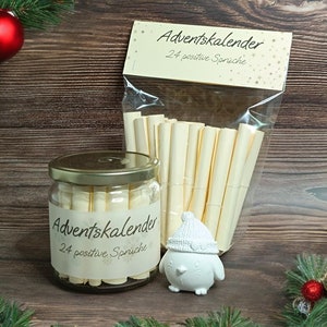 Calendario dell'Avvento con 24 frasi - divertenti o positive, confezionato in un sacchetto di vetro o cellophane, idea regalo per l'Avvento