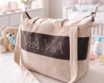 MABAG | Large Diaper Bag with Changing Mat | Personalized Mommy Bag | Water-Repellent Corduroy Bag | Baby Bag for Strollers