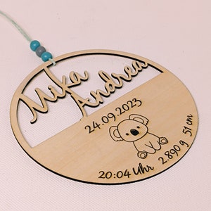 Deurkrans "Ria", gepersonaliseerd met naam, geboortedata en gewenst motief, dieren zoals hond, kat, uil en nog veel meer, deurbordje voor kinderkamer