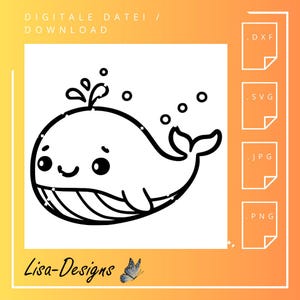 Cute whale digital download – .svg, .jpg, .dxf, .png file for laser, plotter, CNC, children's room decor & DIY animal motif