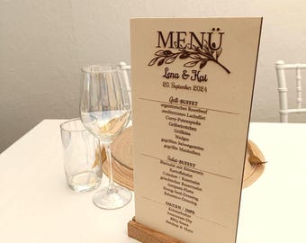 Menús de madera grabados – Personalizables – Perfectos para bodas y celebraciones, personalizados con el texto que desees