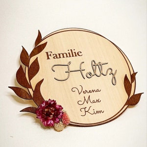 Door wreath &quot;Barbara&quot;, with personalized surname and first name, as well as dried flowers
