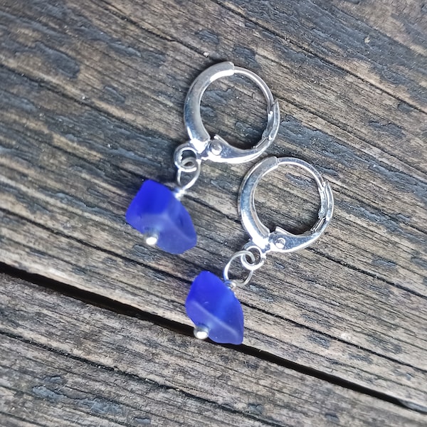 Scottish Sea Glass Silver Earrings, Blue Sea Glass Earrings, Meerglas Ohrringe, Scottish Beach Glass Earrings, Blue Seaglass