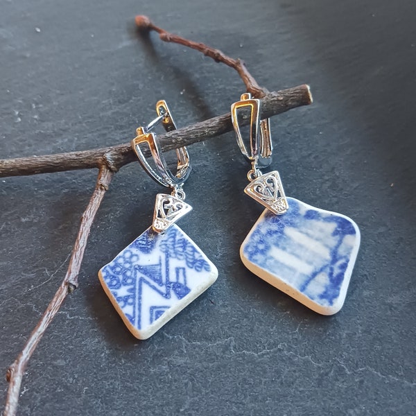 Scottish Sea Pottery, Silver Earrings, Sea Pottery Earrings, Scottish Sea Glass, Summer Beach Earrings, Beach Pottery, Scottish Gift