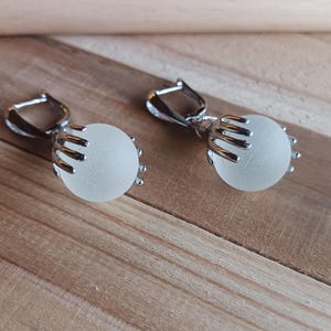 Sea Marble Silver Earrings, Seamarble Earrings, Sea Glass Marble Earrings, Seaglass Earrings, Large Ball Glass Earrings, Glass Ball Earrings
