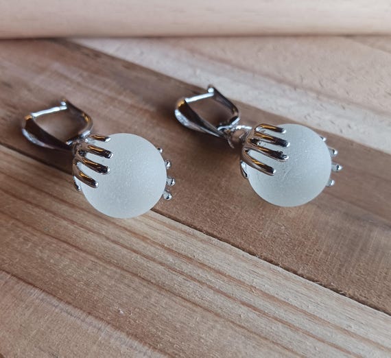 Sea Marble Silver Earrings, Seamarble Earrings, Sea Glass Marble Earrings, Seaglass Earrings, Large Ball Glass Earrings, Glass Ball Earrings