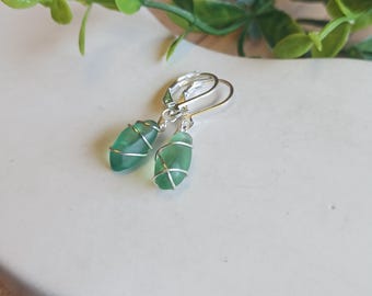 Scottish Sea Glass Earrings, Sea Glass Silver Earrings, Tiny, Genuine Sea Glass, Beach Glass Jewellery, Handmade