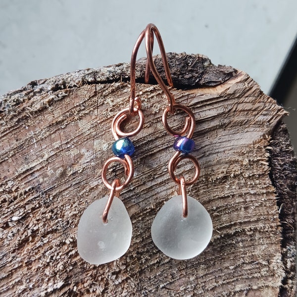 Scottish Sea Glass Copper Earrings, Copper & Seaglass Earrings, Meerglas  Kupfer Ohrringe,  Genuine Sea Glass, Scottish Gift