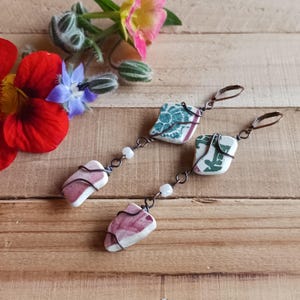 Handmade Boho Earrings, Sea Pottery Earrings, Sea Pottery Jewellery, Boho Style Earrings, Mudlark Jewellery, Beach Jewellery