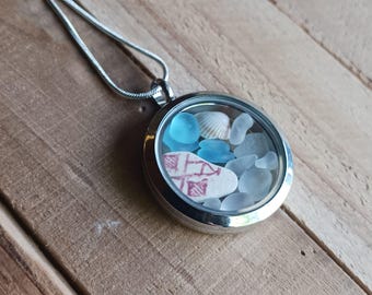 Sea Glass Pendant Necklace, Scottish Seaglass Pendant Necklace, Beach Souvenir, Souvenir from the Sea, Locket Necklace, Gift for Her