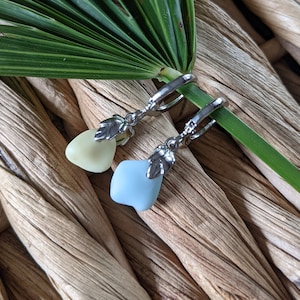 Seeham Seaglass Silver Earrings, Seaglass Earrings, genuine Sea Glass, Glass Earrings,