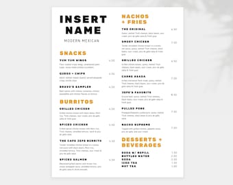 Restaurantmenucanvasjabloon | Afdrukbaar op tafelblad of handheld | Foodtruck en café