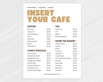 Cafe Menu Template: Coffee Shop Price List (Canva Editable)