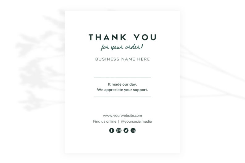 Thank You Card Canva Template | Printable Thank You Package Insert ...