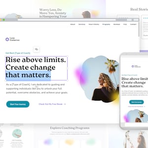 Canvasjabloon voor coachingwebsite | Sjabloon voor DIY-bestemmingspagina | Grootte desktoptablet en mobiel