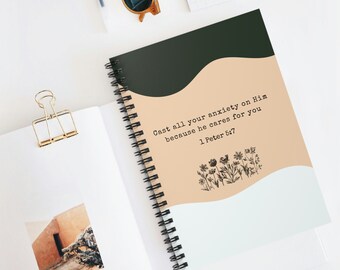 Cuaderno espiral / Echa tu ansiedad / Cuaderno de fe / Cuaderno cristiano / Diario de oración / Cuaderno estético / Versículo de la Biblia