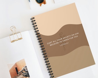 Cuaderno espiral / Echa tu ansiedad / Cuaderno de fe / Cuaderno cristiano / Diario de oración / Cuaderno estético / Versículo de la Biblia