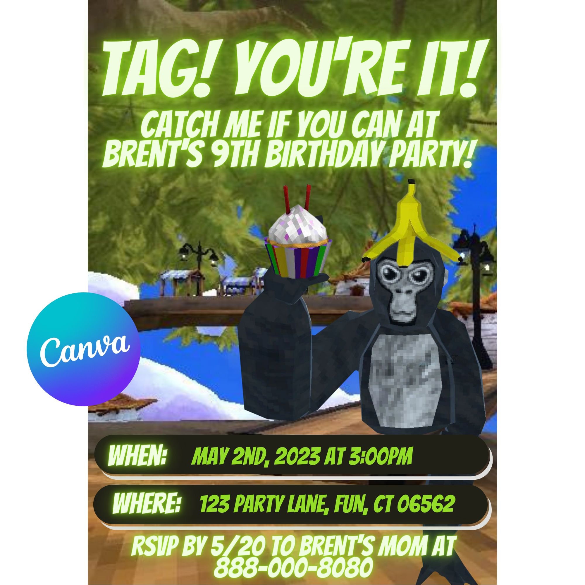 GORILLA TAG BIRTHDAY Birthday Invite Kids Birthday - Etsy