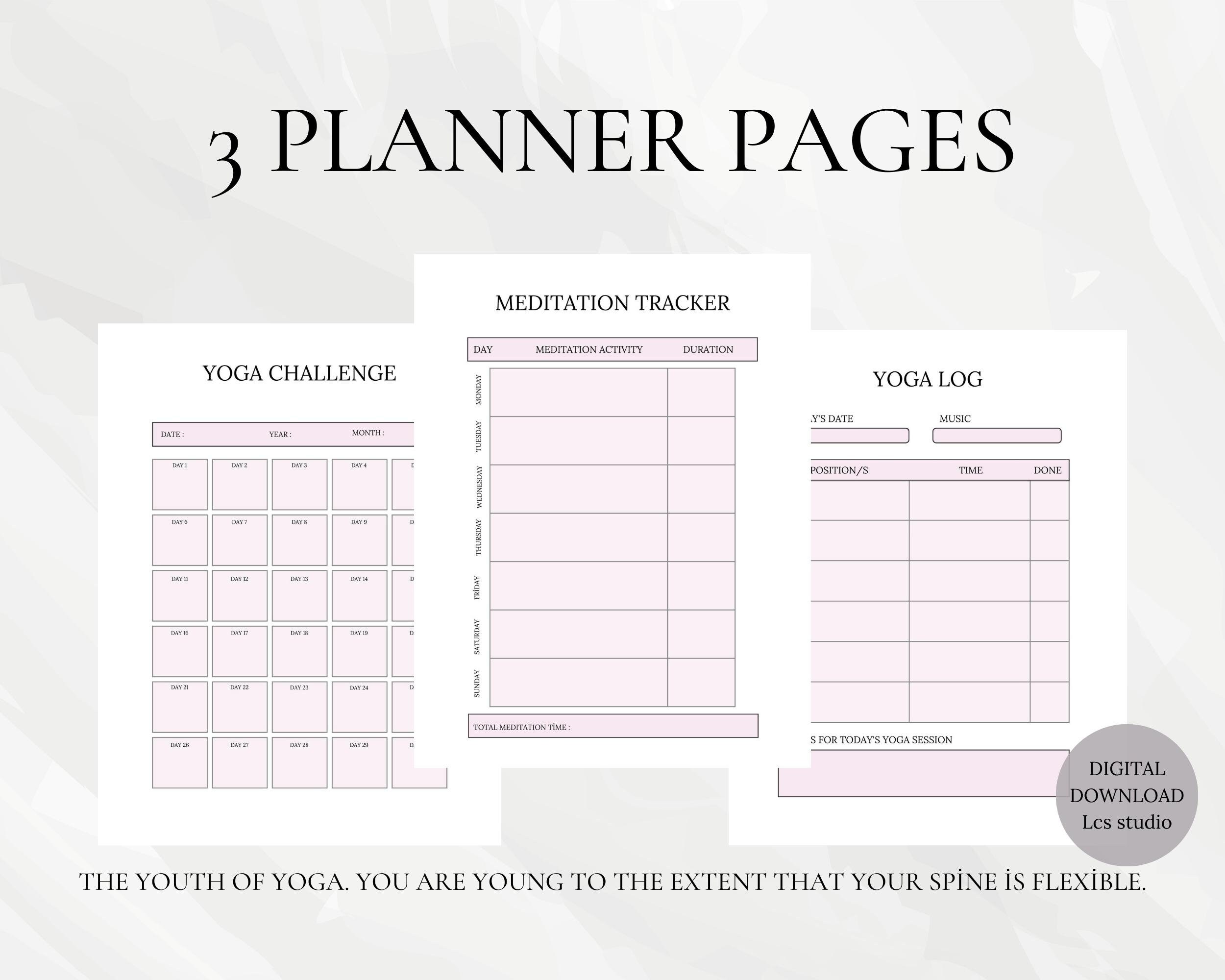 Yoga Planner Yoga Poses Journal Workout Planner Printable Etsy