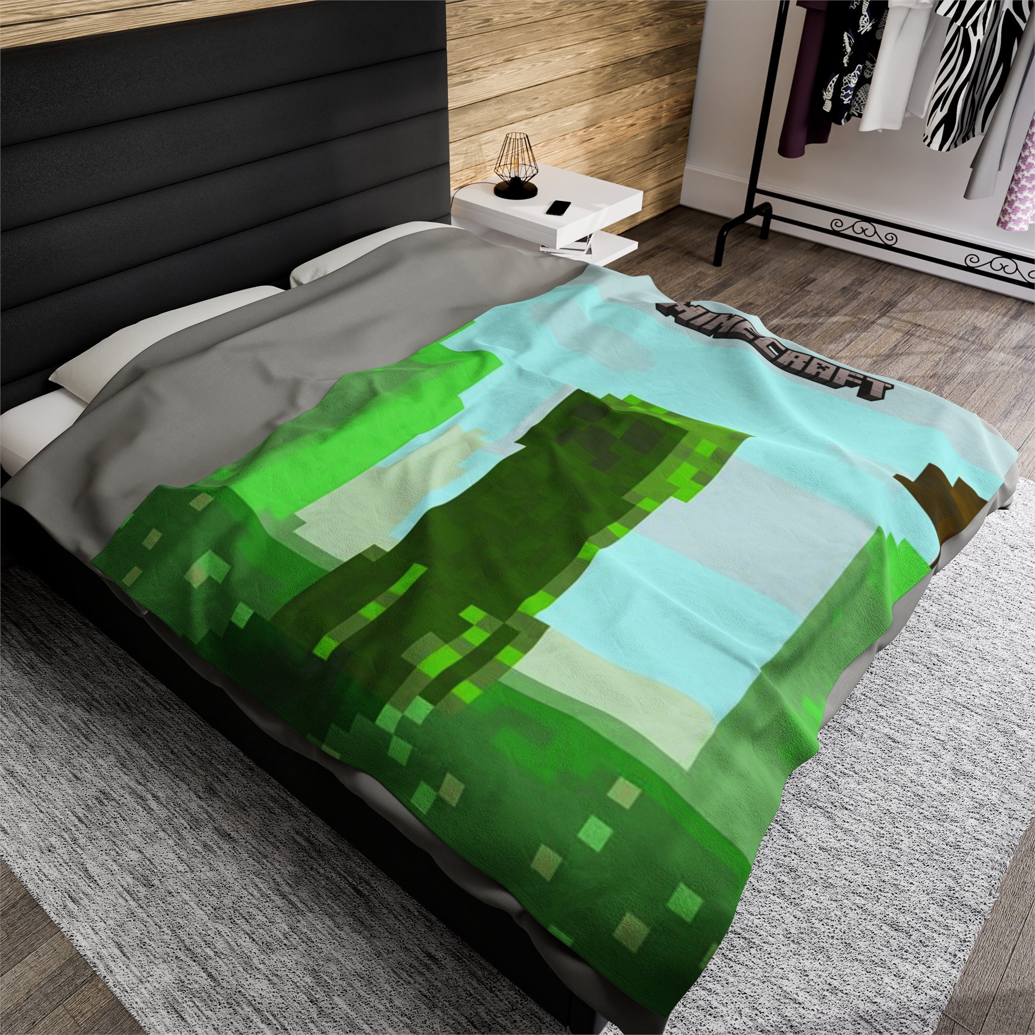 Velveteen Minecraft Creeper Plush Blanket 3 Sizes Etsy